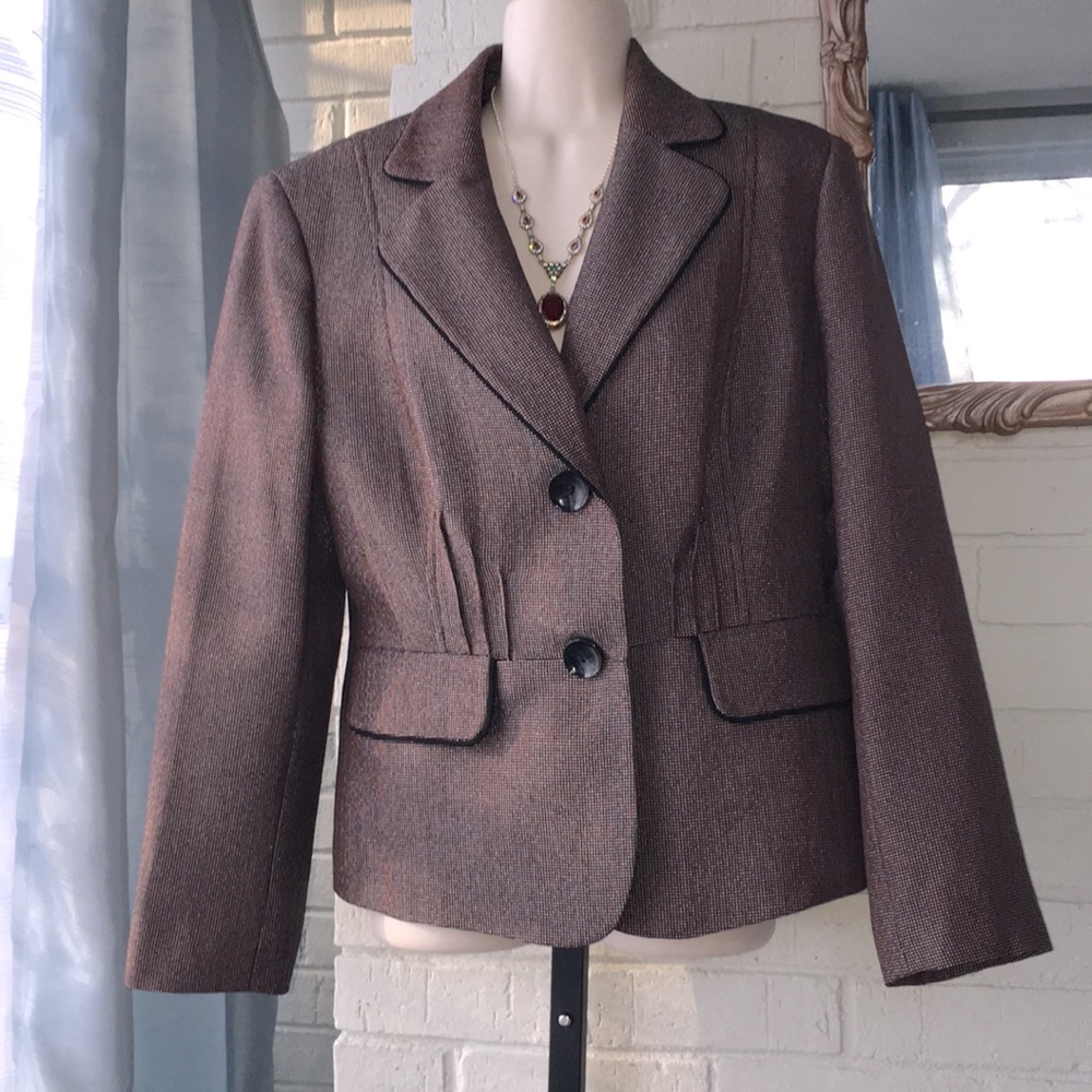 Evan Picone tweed vintage fitted 3 button suit blazer business classy jacket 12P